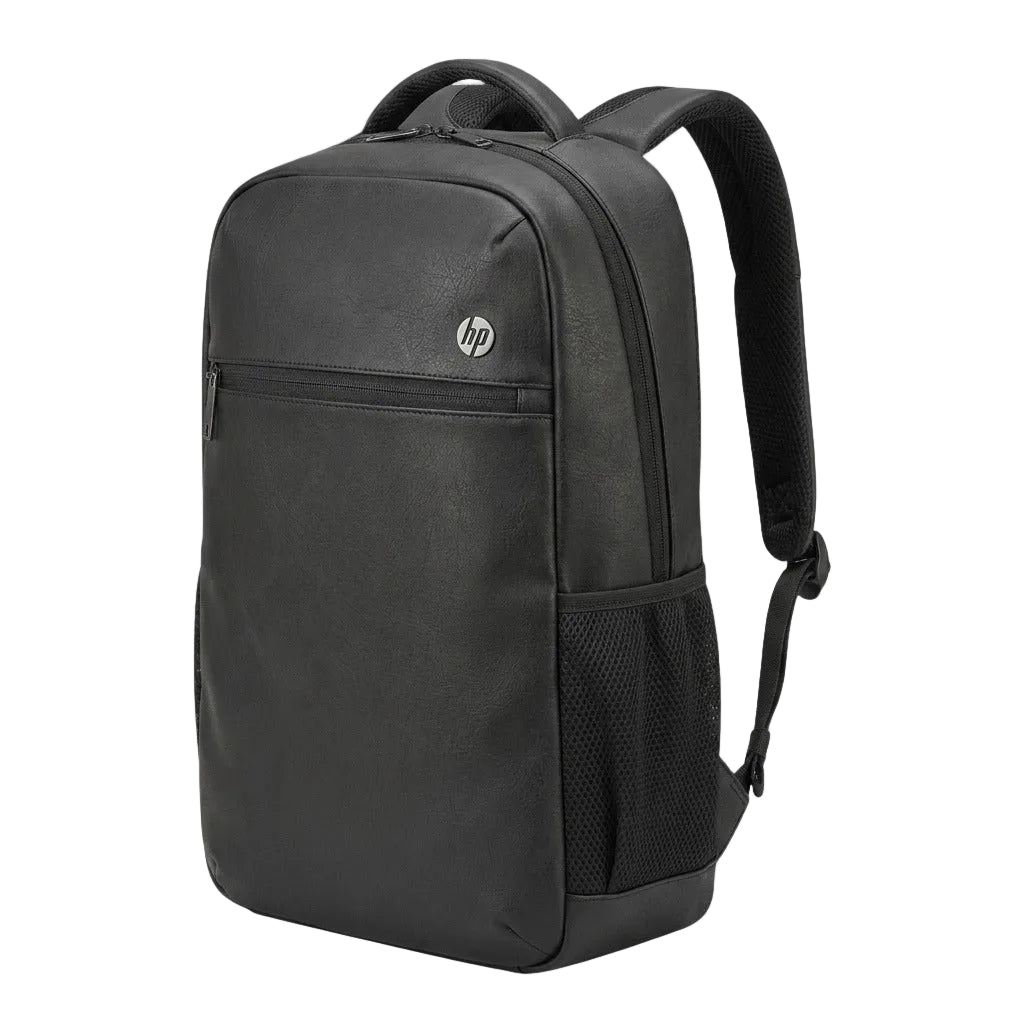 Black Faux Leather Laptop Backpack for Men