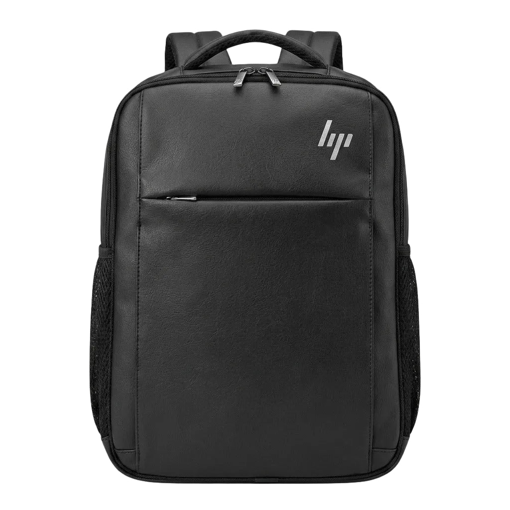 Black Faux Leather Laptop Backpack for Men