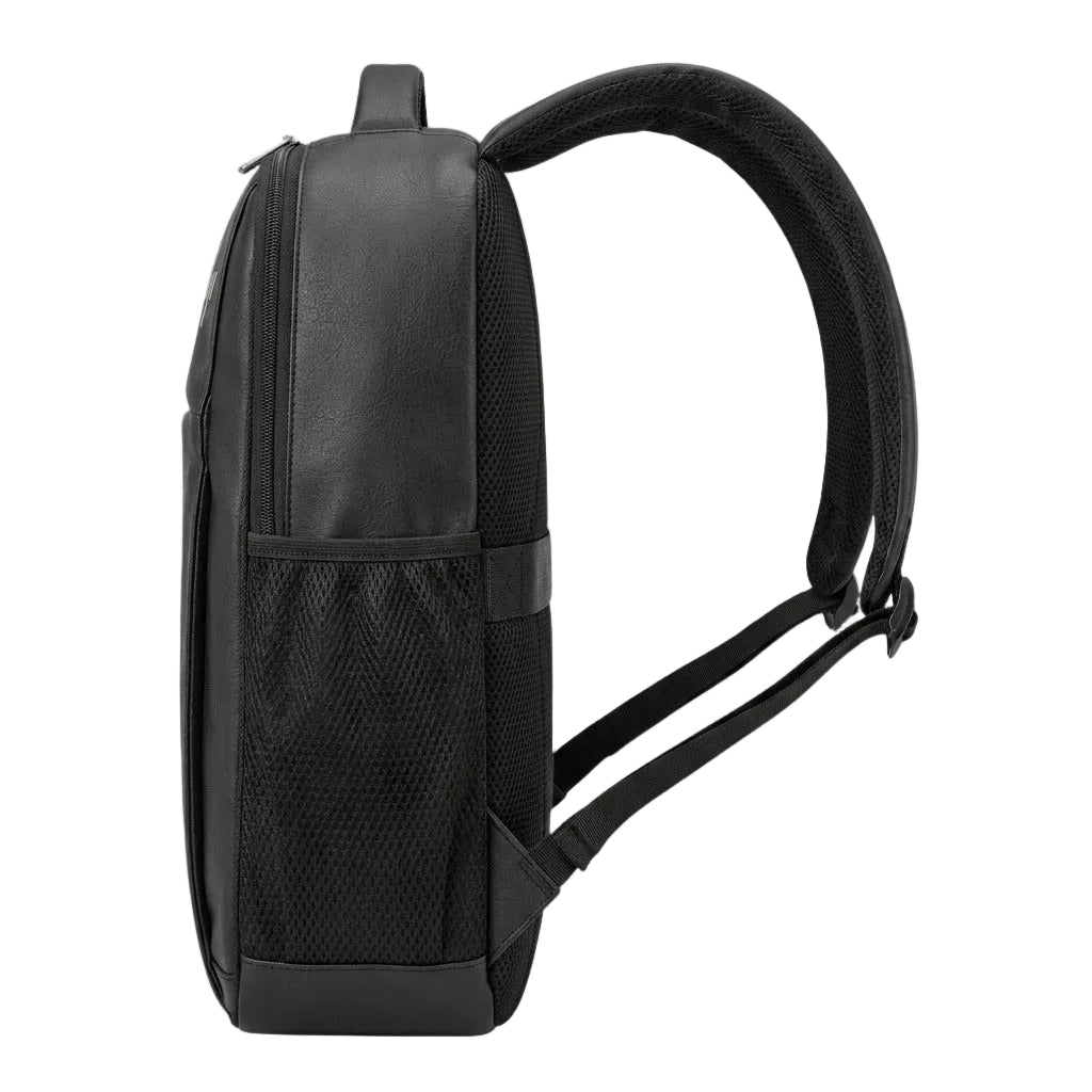 Black Faux Leather Laptop Backpack for Men