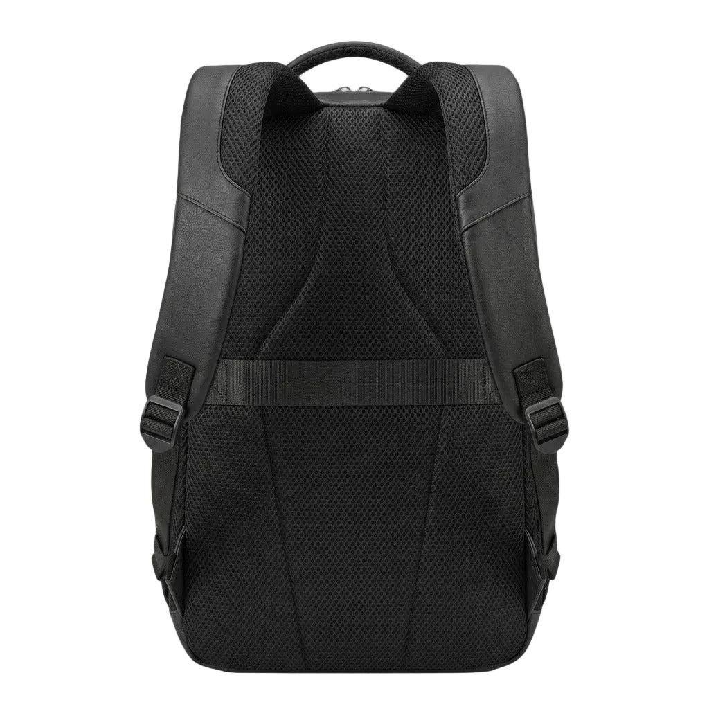 Black Faux Leather Laptop Backpack for Men