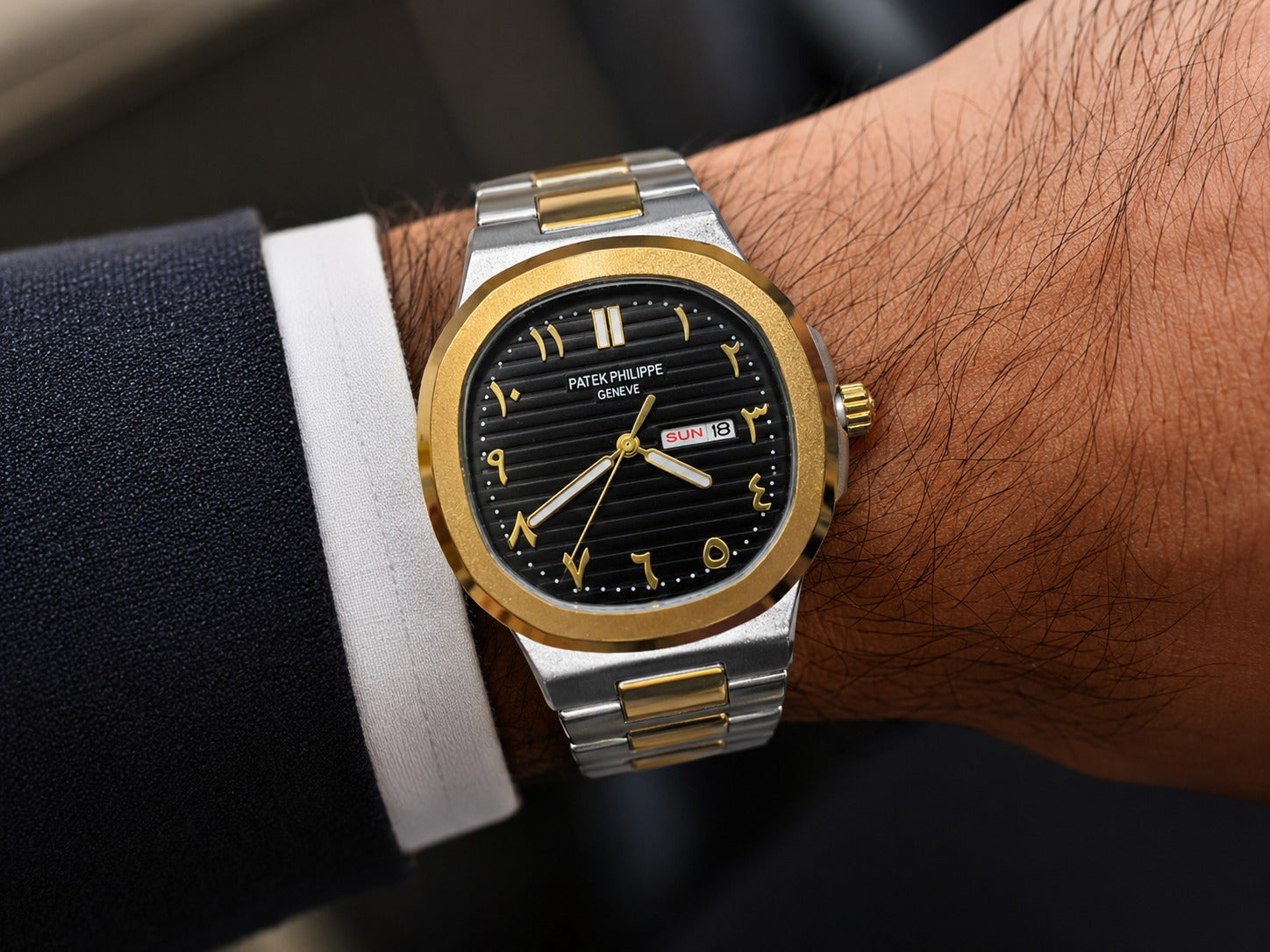 Patek Philippe Geneve Black Dial with Arabic Numerals