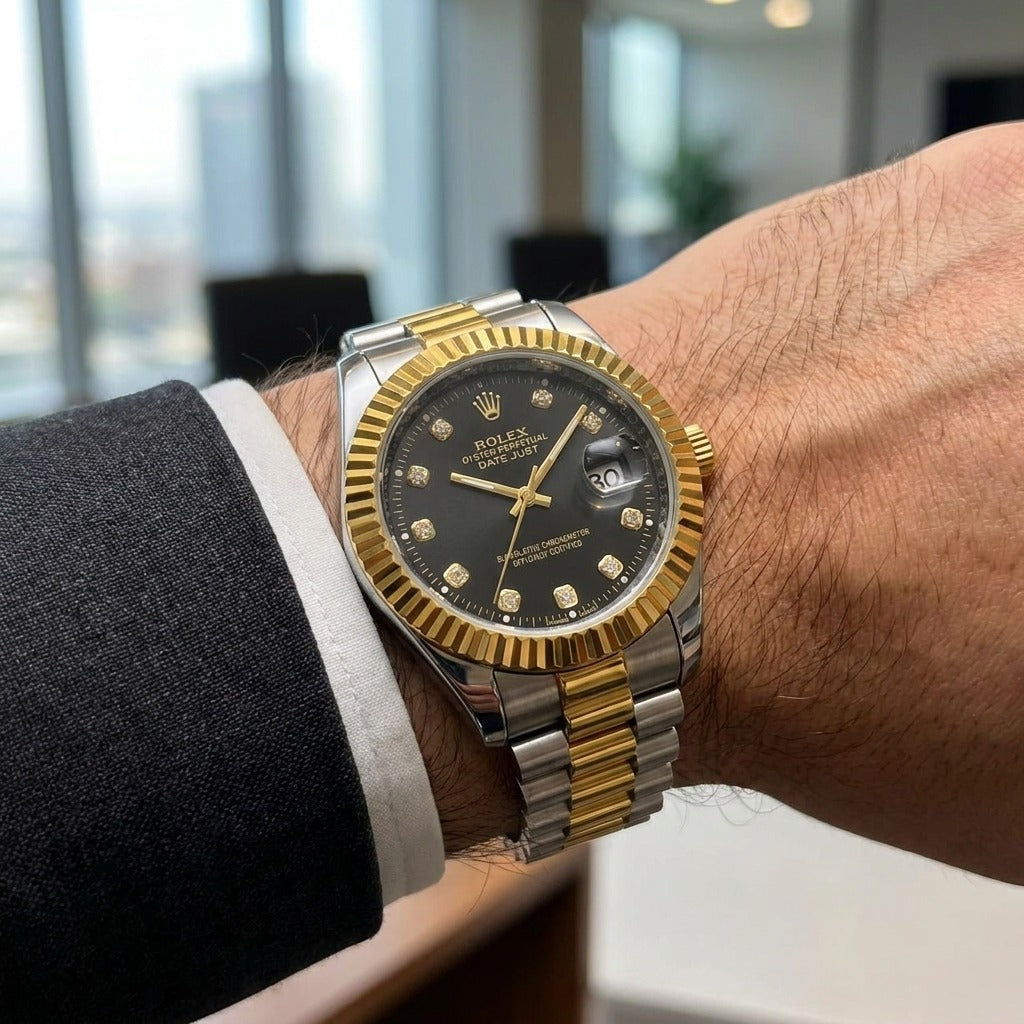 Rolex Datejust 41 Black Dial Set with Diamond Hour