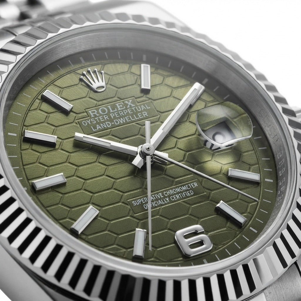 Rolex Land-Dweller Olive Green Honeycomb Dial