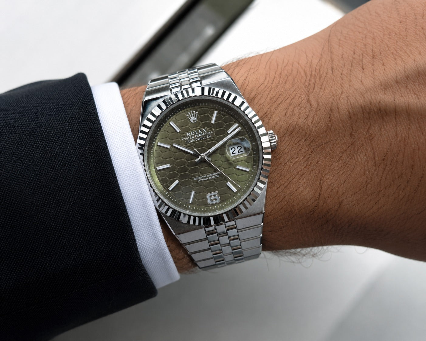 Rolex Land-Dweller Olive Green Honeycomb Dial
