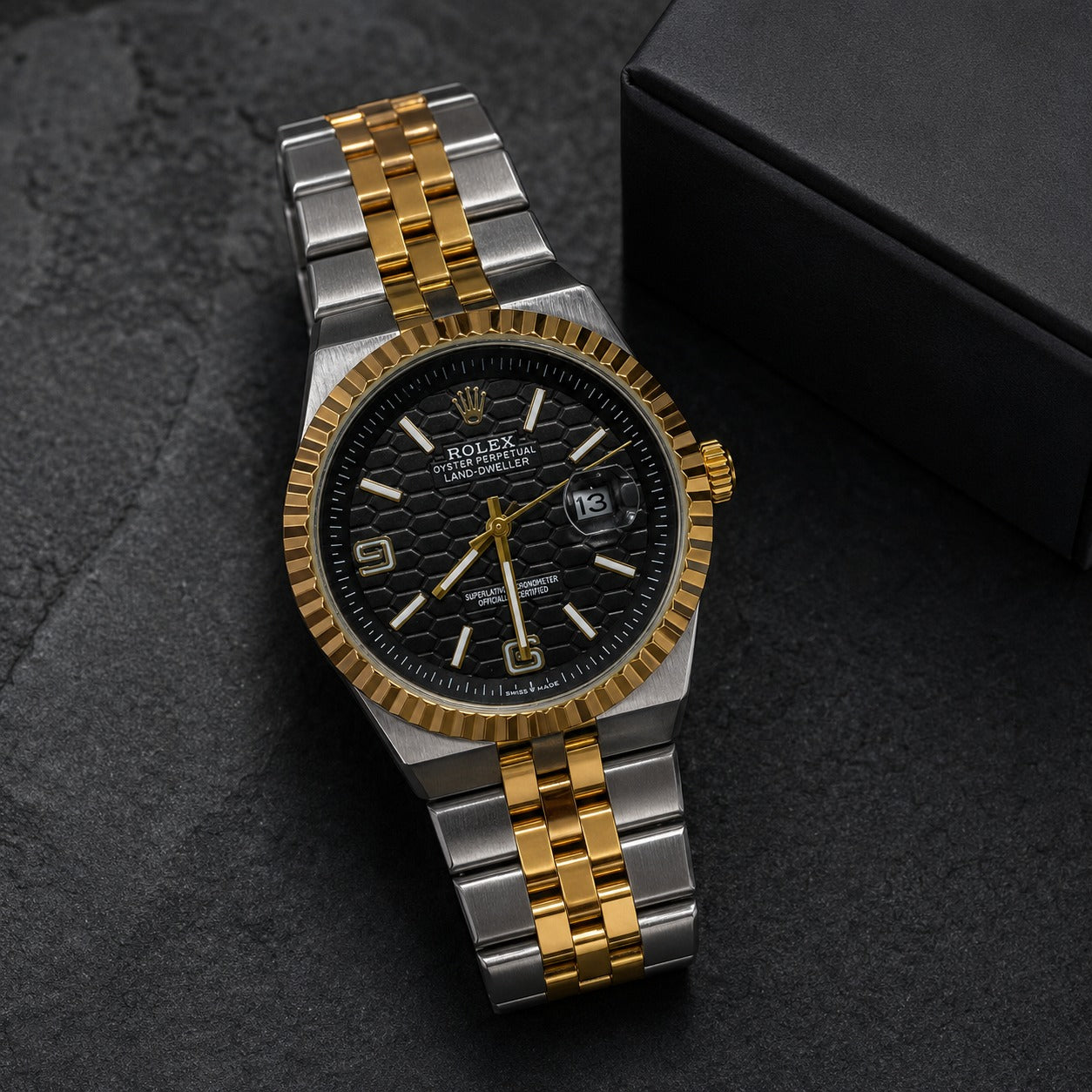Rolex Land-Dweller Two-Tone With Black Honeycomb Dial