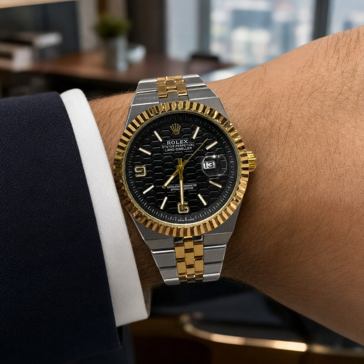 Rolex Land-Dweller Two-Tone With Black Honeycomb Dial