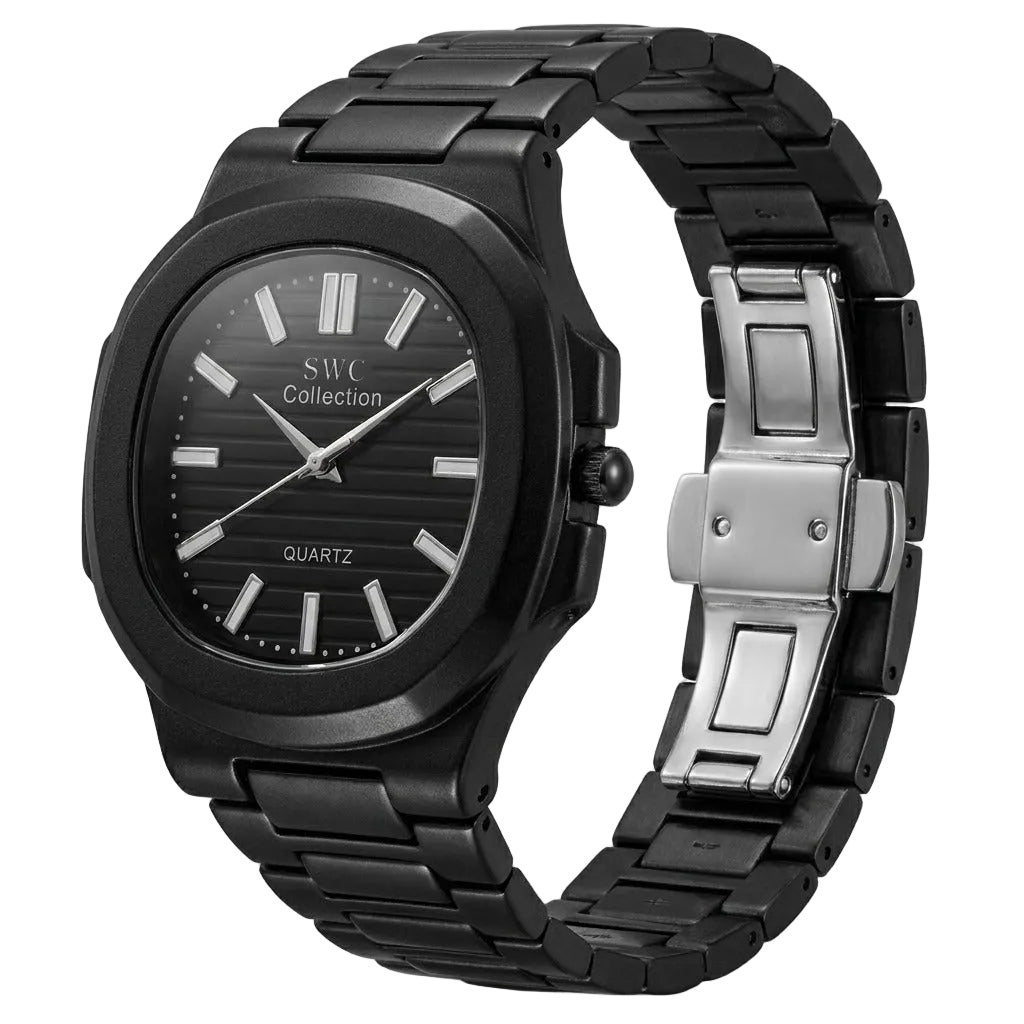 SWC Black Nautilus-Style Quartz Watch