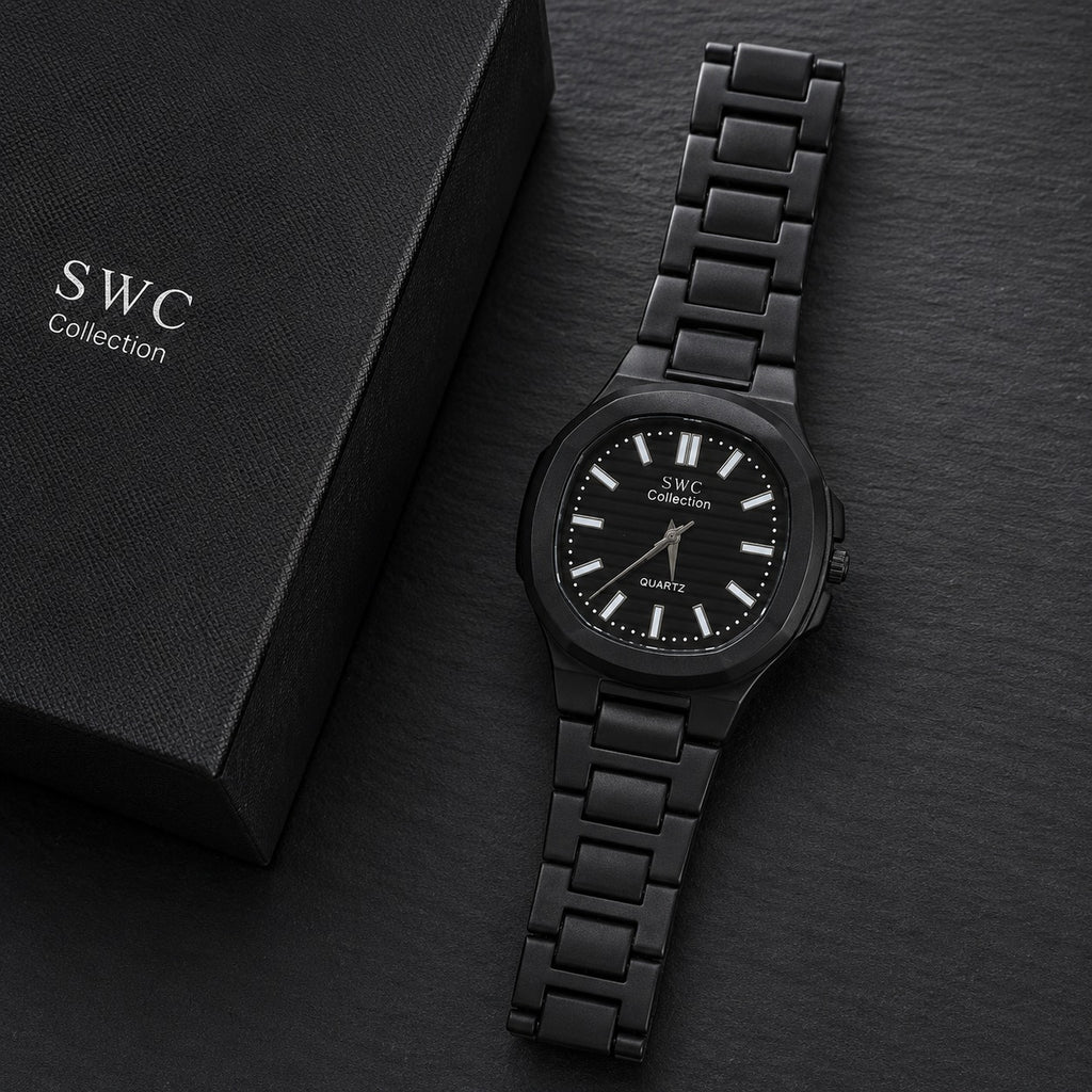 SWC Black Nautilus-Style Quartz Watch