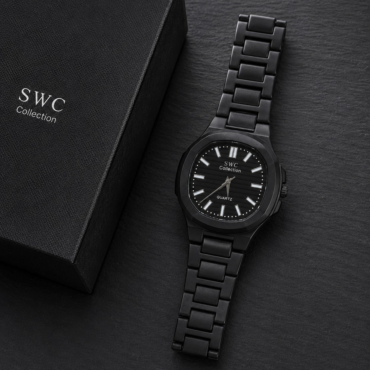 SWC Black Nautilus-Style Quartz Watch