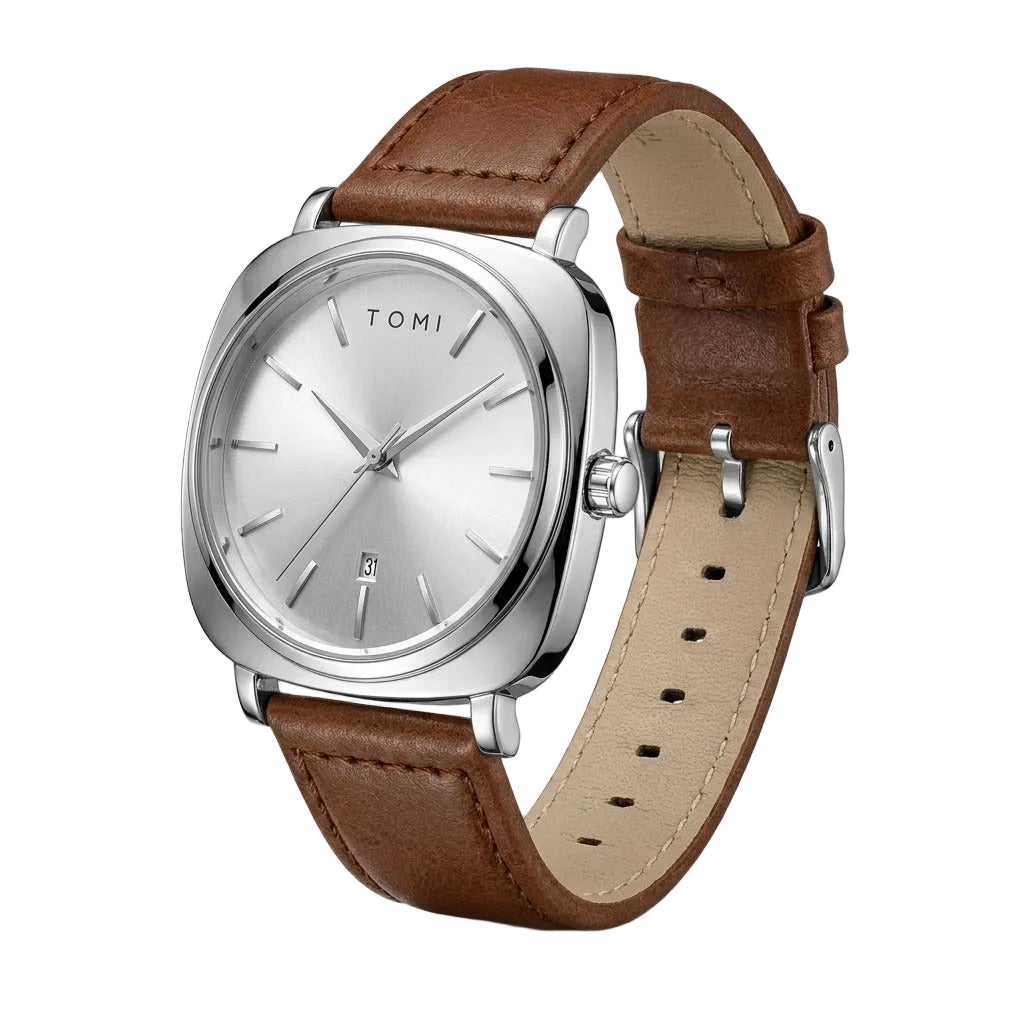 TOMI T-084 Men's Leather Strap Quartz Watch
