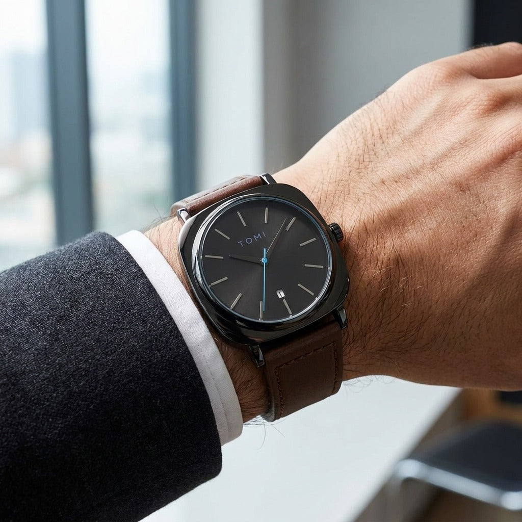 TOMI T-084 Men's Leather Strap Quartz Watch