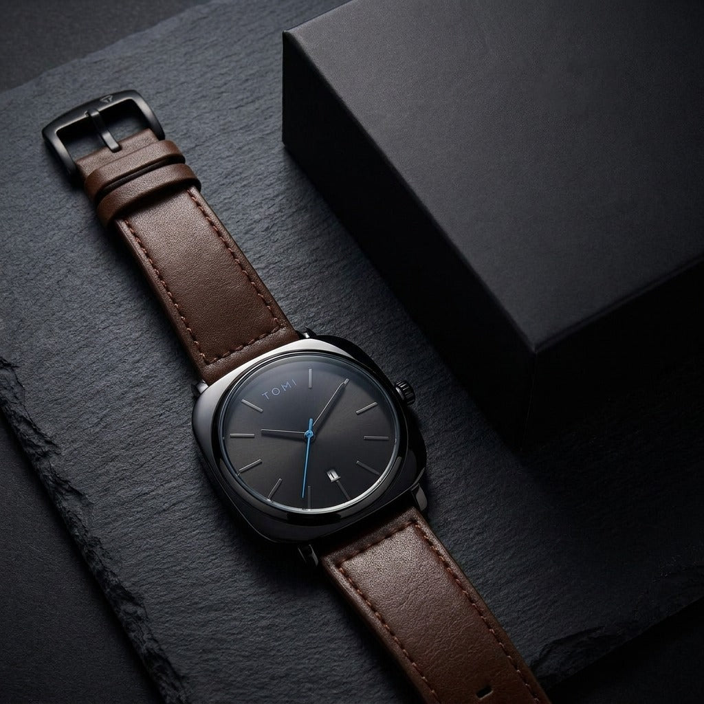 TOMI T-084 Men's Leather Strap Quartz Watch