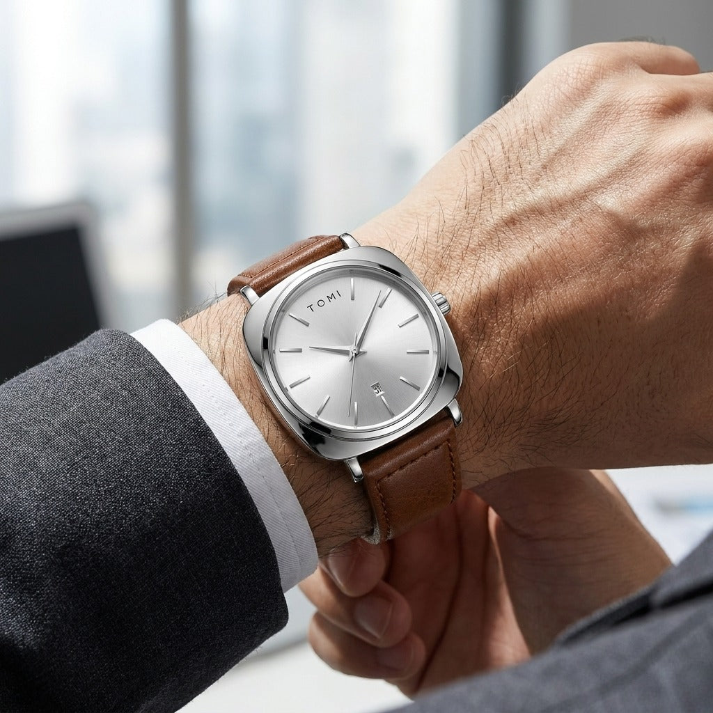 TOMI T-084 Men's Leather Strap Quartz Watch