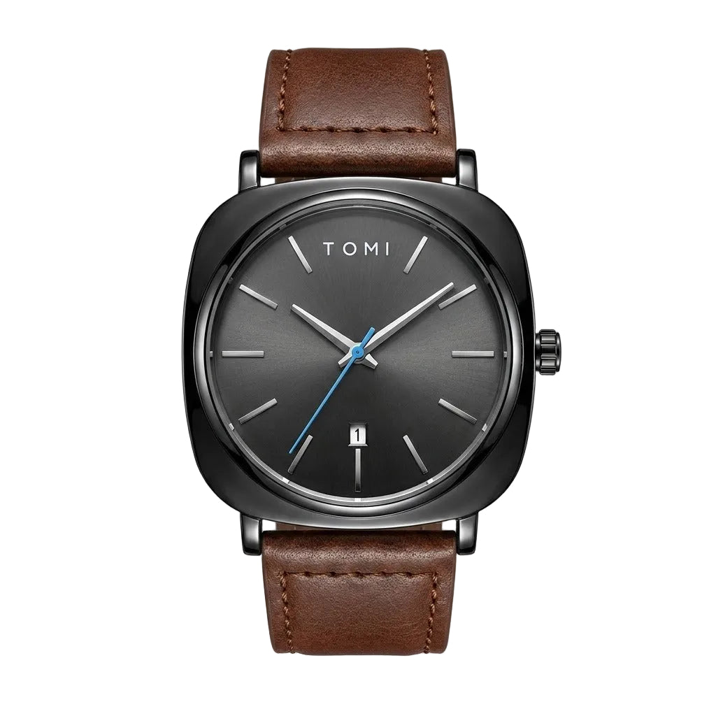 TOMI T-084 Men's Leather Strap Quartz Watch