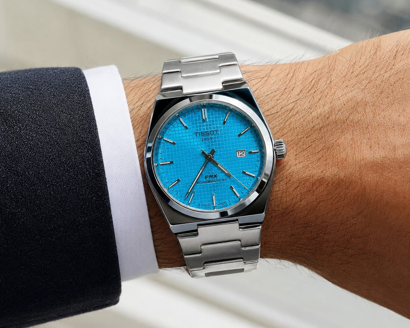 Tissot PRX Powermatic 80 Ice Blue Waffle Dial