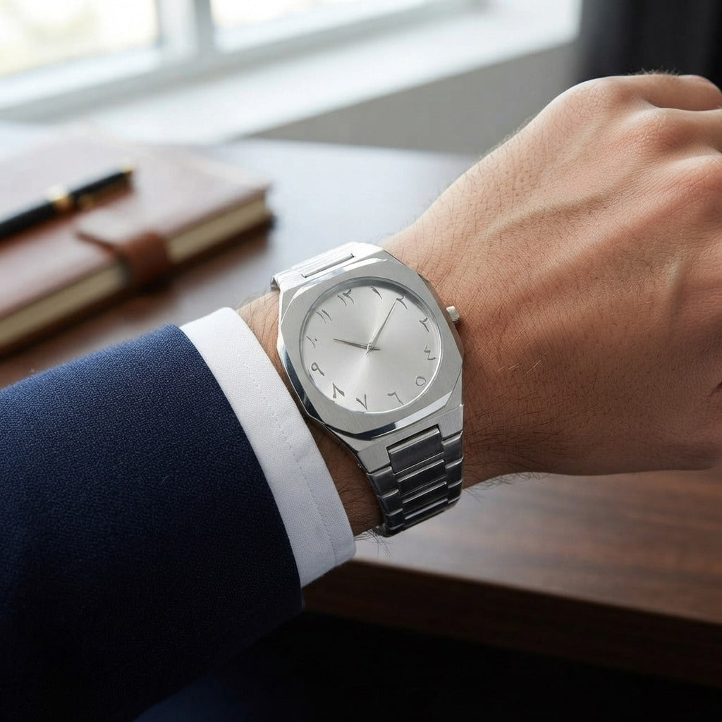 silver Arabic Aura watch